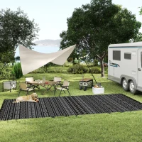 Outsunny Reversible Outdoor Rug, Waterproof Plastic Straw with Carry Bag, 9' x 18', Black & Gray Geometric Wall(m-8)