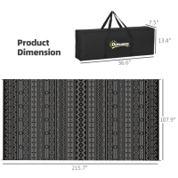 Outsunny Reversible Outdoor Rug, Waterproof Plastic Straw with Carry Bag, 9' x 18', Black & Gray Geometric Wall(m-3)