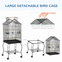 PawHut Bird Cage 57 Inch Flight Cage for Cockatiel, Conure with Rolling Stand, Pull Out Tray, Storage Shelf, Open Top(m-4)