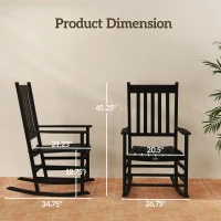 Outsunny Outdoor Rocking Chair, Patio Rocking Chair with Smooth Curves, High Density Wooden Rockers for Lawn Garden Porch, Supports Up to 350lbs, Black(m-3)