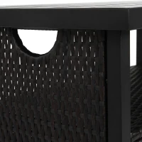 Outdoor Wicker Bar Cart with Plastic Wood Tabletop, 4 Wheels, Rolling Rattan Beverage Bar Counter Table, 35.5" L x 19.5" W x 35.5" H, Black(m-7)