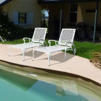 Adjustable Reclining Aluminum Cast Lounge Chair with Rolling Wheels, Bronze Finish, Cross Weave Design, 48" L x 22.5" W x 36" H, White(m-7)