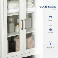 kleankin Tall Bathroom Storage Cabinet with 3 Tier Shelf, Bookcase with Glass Doors, Freestanding Linen Tower with Adjustable Shelves, Antique White(m-6)