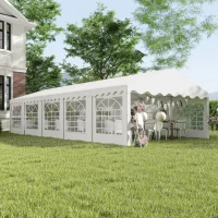 Outsunny 16.5' x 33' Large Party Tent, Heavy Duty Outdoor Canopy Tent with Removable Sidewalls, 10 Windows, White(m-10)