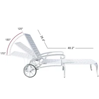 Adjustable Reclining Aluminum Cast Lounge Chair with Rolling Wheels, Bronze Finish, Cross Weave Design, 48" L x 22.5" W x 36" H, White(m-5)