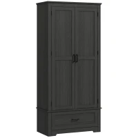 HOMCOM 69" Tall Farmhouse Kitchen Pantry Cabinet with 2 Doors, Drawer and Adjustable Shelves, Black Wood Grain(m-2)