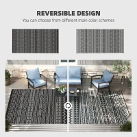 Outsunny Reversible Outdoor Rug, Waterproof Plastic Straw with Carry Bag, 9' x 18', Black & Gray Geometric Wall(m-4)