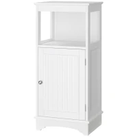 kleankin Modern Bathroom Floor Cabinet with Open Shelf, Freestanding Storage Organizer Unit with Single Door for Home Office, Living Room, White(m-11)