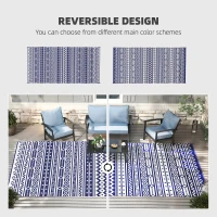 Outsunny Reversible Outdoor Rug, Waterproof Plastic Straw with Carry Bag, 9' x 18', Blue & White Geometric Wall(m-4)