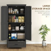 HOMCOM 69" Tall Farmhouse Kitchen Pantry Cabinet with 2 Doors, Drawer and Adjustable Shelves, Black Wood Grain(m-4)
