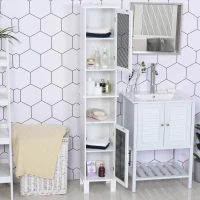 HOMCOM 69.5"H Tall Bathroom Cabinet, Free Standing Tower Cabinet with 2 Doors, Shelves Space Saving Vertical Slim Home Storage Furniture, White(m-7)