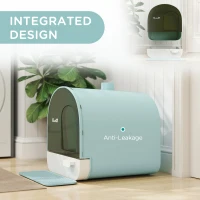 PawHut Cat Litter Box with Lid, Removable Tray, Scoop, Filter, Green(m-7)