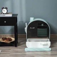 PawHut Cat Litter Box with Lid, Removable Tray, Scoop, Filter, Green(m-10)