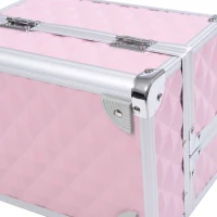 HOMCOM 3 Tier Diamond Texture Makeup Case Train Case Cosmetic Organizer with Mirror, Pink(m-10)