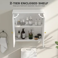 HOMCOM Medicine Cabinet, Modern Bathroom Wall Cabinet with 2 Arched Doors and Gold Handles, White Wood Grain(m-4)