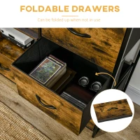 HOMCOM Industrial Storage Cabinet with 2 Open Shelves and 3 Foldable Fabric Drawers, Multifunctional Bookshelf In Living Room, Study, Rustic Brown(m-5)