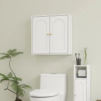 HOMCOM Medicine Cabinet, Modern Bathroom Wall Cabinet with 2 Arched Doors and Gold Handles, White Wood Grain(m-6)