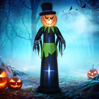 Outsunny 8ft Halloween Inflatable Pumpkin Head Ghost in A Hat, Outdoor Blow-Up Decoration with LED Lights for Yard Display(m-8)