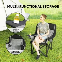 Outsunny Camping Chair for Adults, Portable Folding Camping Chair with Side Pockets, Cup Holders, Carry Bag, Black and Gray(m-5)