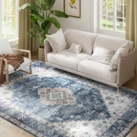 HOMCOM 6x9 Area Rug, Vintage Machine Washable Rug, Non-Slip Floor Carpet for Living Room, Bedroom, Dining Room, Blue(m-11)