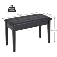 HOMCOM Classic Piano Bench Stool, PU Leather Padded Keyboard Seat with Rubber Wood Legs and Music Storage Compartment, Banded Seat, Black(m-3)