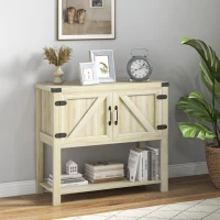 HOMCOM Farmhouse Kitchen Storage Cabinet, Free Standing Sideboard Console Table with Barn Doors, Bottom Shelf, Oak(m-8)
