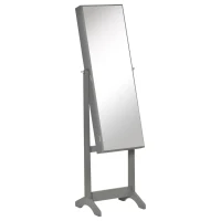 HOMCOM Mirror Jewelry Cabinet Armoire, Lockable Jewelry Organizer with Full-Length Mirror, 3 Angle Adjustable, Grey(m-11)