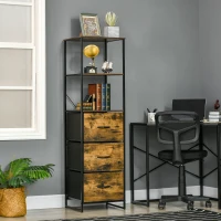 HOMCOM Industrial Storage Cabinet with 2 Open Shelves and 3 Foldable Fabric Drawers, Multifunctional Bookshelf In Living Room, Study, Rustic Brown(m-1)