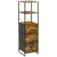 HOMCOM Industrial Storage Cabinet with 2 Open Shelves and 3 Foldable Fabric Drawers, Multifunctional Bookshelf In Living Room, Study, Rustic Brown(m-11)