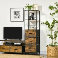 HOMCOM Industrial Storage Cabinet with 2 Open Shelves and 3 Foldable Fabric Drawers, Multifunctional Bookshelf In Living Room, Study, Rustic Brown(m-8)