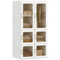 HOMCOM Portable Wardrobe, Foldable Plastic Closet with 5 Compartments, Hanging Rod and Magnetic Doors, White(m-11)