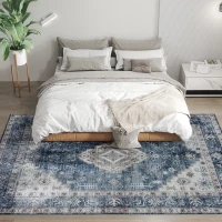 HOMCOM 6x9 Area Rug, Vintage Machine Washable Rug, Non-Slip Floor Carpet for Living Room, Bedroom, Dining Room, Blue(m-8)