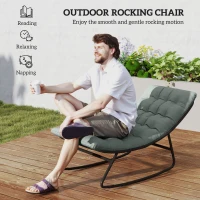Outsunny Outdoor Patio Rocking Chair Set of 2 with Cushion, Steel Frame Balcony Chair with Mesh Deep Seat for Porch, Garden, Grey(m-4)