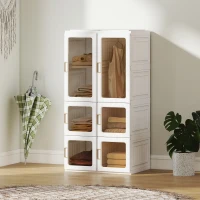 HOMCOM Portable Wardrobe, Foldable Plastic Closet with 5 Compartments, Hanging Rod and Magnetic Doors, White(m-8)