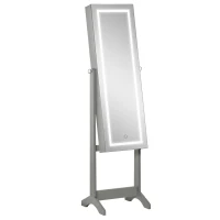 HOMCOM Floor Standing Jewelry Cabinet with LED Light, Lockable Jewelry Organizer with Full-Length Mirror, and 4 Adjustable Angles, Grey(m-11)
