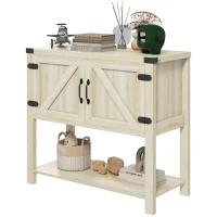 HOMCOM Farmhouse Kitchen Storage Cabinet, Free Standing Sideboard Console Table with Barn Doors, Bottom Shelf, Oak(m-11)