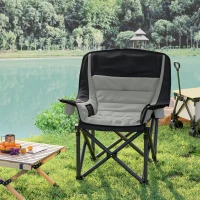 Outsunny Camping Chair for Adults, Portable Folding Camping Chair with Side Pockets, Cup Holders, Carry Bag, Black and Gray(m-7)