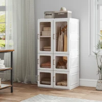 HOMCOM Portable Wardrobe, Foldable Plastic Closet with 5 Compartments, Hanging Rod and Magnetic Doors, White(m-9)