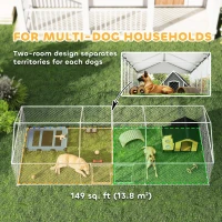 PawHut Two Room Outdoor Dog Kennel, Dog Run with Roof, Waterproof UV-Resistant Cover, Secure Lock, 19.7' x 7.5' x 5.2'(m-4)