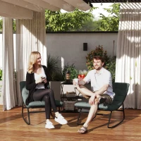 Outsunny Outdoor Patio Rocking Chair Set of 2 with Cushion, Steel Frame Balcony Chair with Mesh Deep Seat for Porch, Garden, Grey(m-1)