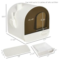 PawHut Cat Litter Box with Lid with Scoop and Filter, White(m-3)
