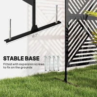 Outsunny Decorative Privacy Fence Screen, Metal Outdoor Privacy Screen Climbing Plant Trellis with Stand, Rhombus Black(m-5)