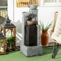 Outsunny 5-Tiered Cascading Bowls Outdoor Water Fountain with LED Lights, Adjustable Flow, 43.3-inch Resin Waterfall Fountain(m-1)