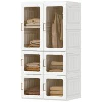 HOMCOM Portable Wardrobe, Foldable Plastic Closet with 5 Compartments, Hanging Rod and Magnetic Doors, White(m-2)