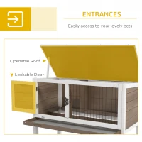 PawHut Wooden Rabbit Hutch with Openable Asphalt Roof, Tray, Brown(m-5)