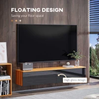 HOMCOM Wall Mounted TV Stand, Floating TV Cabinet for up to 70" TVs with Storage, High Gloss Effect, Brown and Black(m-4)