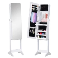 HOMCOM Freestanding Mirror Jewelry Cabinet Armoire, LED Lighted Jewelry Organizer with Stand, Angle Adjustable, White(m-2)