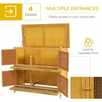 PawHut Wood Rabbit Hutch with 2 Large Main House, Ramp, Trays, Yellow(m-4)