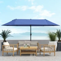 Outsunny 15ft Patio Sun Umbrella with Twin Canopy, Extra Large Outdoor Parasol with Crank for Pool, Deck, Market, Blue(m-10)