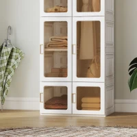 HOMCOM Portable Wardrobe, Foldable Plastic Closet with 6 Compartments, Hanging Rod and Magnetic Doors, White(m-10)